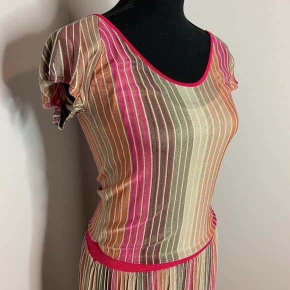 BOSS Orange Silk Multicolor Stripe Fit and Flare Dress - Picture 4 of 7